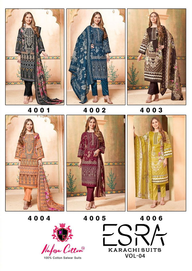 Esra Vol 4 By Nafisa Karachi Cotton Dress Material Wholesale Price In Surat
